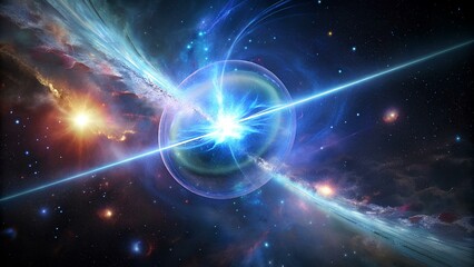 Captivating Artistic Renderings Depicting the Intense Energy of Gamma-Ray Bursts, the Cosmic Drama of Neutron Star Mergers, and the Stellar Cataclysms of Massive Star Collapse - obrazy, fototapety, plakaty