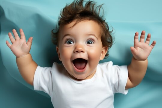 Excited Baby Boy Raising Hands