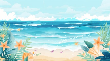Fototapeta na wymiar Summer Colorful Beach Wallpaper Background.
