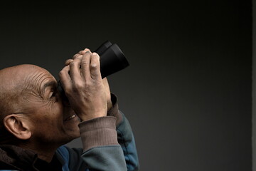 looking through binoculars with white background with people stock image stock photo	