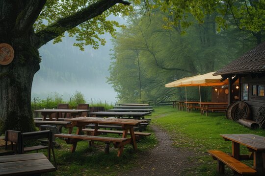 traditional German beer garden in a quaint countryside