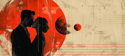 Creative Mixed media collage poster, Beautiful vintage backdrop, grunge graphic design style, romantic themed.