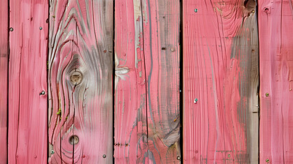 Pink wooden texture closeup shot. Wooden boards of natural painted pink wooden color with knots and grains in vertical