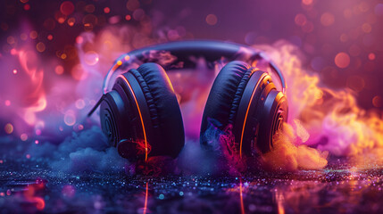 Large headphones music abstract background - Powered by Adobe