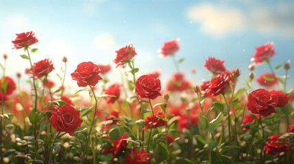 Obraz na płótnie Canvas Red roses, floral background. Summer garden