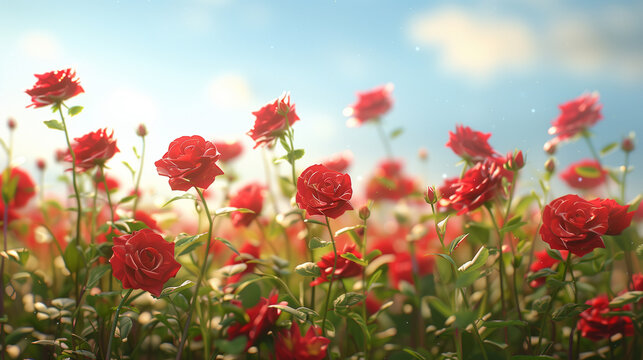 Red roses, floral background. Summer garden