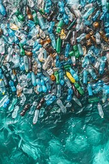 Fototapeta premium The concept of pollution of nature, human health, human carelessness and irresponsibility towards the environment. Water surface covered with plastic waste.