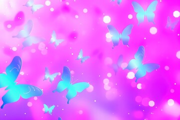 Fototapeta na wymiar Multicolored butterflies on a purple pink summer background. Top view