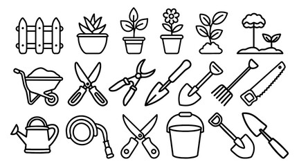 Vector gardening icons set. Garden spring icons vector elements set.