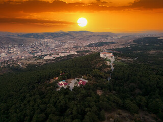 yozgat city located in the middle of Turkey. Yozgat pine grove national park. aerial shot with...