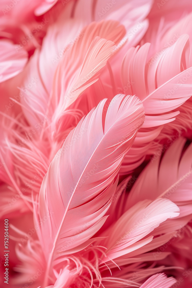 Poster pink feathers against a soft pink background, creating a serene and elegant visual composition