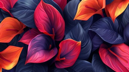  a close up of a bunch of leaves with red and blue leaves in the middle of the leaves and the bottom of the leaves in the middle of the leaves.