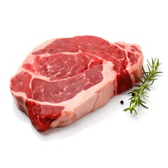 Raw beef steak with rosemary and black pepper on white background