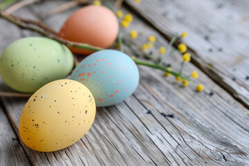 Naklejka na ściany i meble colorful Easter eggs on wooden background