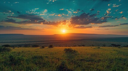 A breathtaking sunrise over the Serengeti - obrazy, fototapety, plakaty