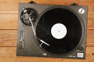 Vintage turntable old record player with retro vinyl