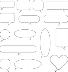 Obraz premium Set of blank white speech bubble in flat design, chatting box, message box icon. Balloon doodle style of thinking sign symbol. Speech bubble isolated on background.