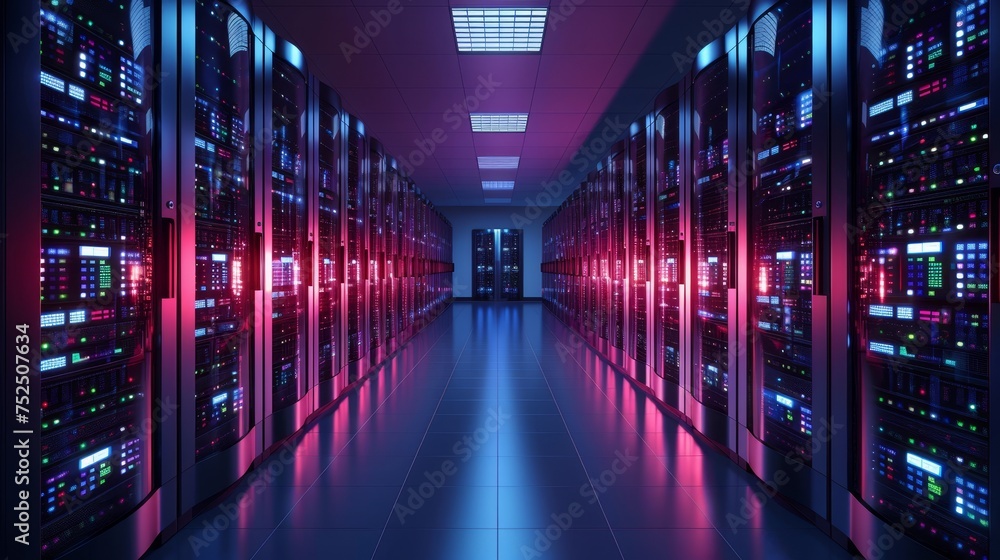 Poster a cutting-edge data center humming with the power of cloud computing