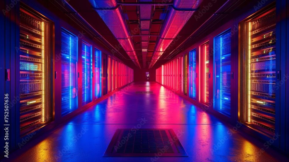 Poster a cutting-edge data center humming with the power of cloud computing