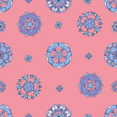 Classic Hand-drawn Floral Rosette Seamless Pattern - 752507624