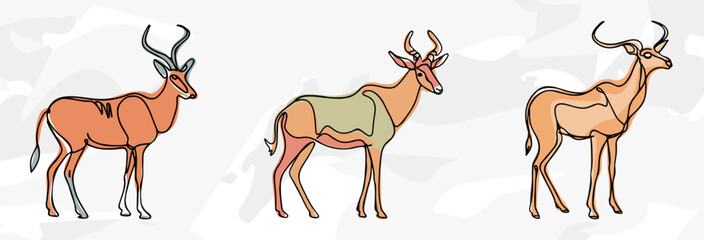 3 Kudu aus der Savanne: Pastellfarbene Illustrationen Vektor Grafik Bundle