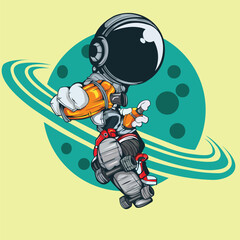 Cute Astronaut Cartoon Vector Icon Illustration. Science Technology Icon Concept Isolated Premium Vector. Flat Cartoon Style