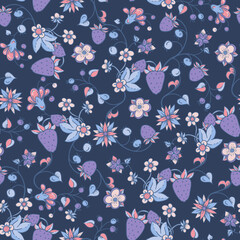 Hand-drawn Summer Strawberry Floral Seamless Pattern - 752507806