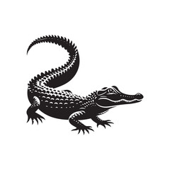 River Guardian: Vector Alligator Silhouette - Embodying the Majesty and Mystery of Nature's Waterfront Sentinel in Graceful Form. Minimalist black Alligator Illustration.