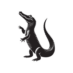 River Guardian: Vector Alligator Silhouette - Embodying the Majesty and Mystery of Nature's Waterfront Sentinel in Graceful Form. Minimalist black Alligator Illustration.