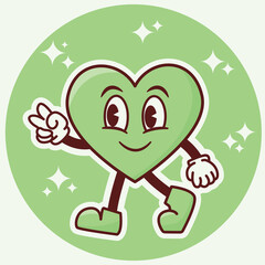 Character in groovy style, vector funny heart character, vector illustration