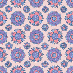 Classic Hand-drawn Floral Rosette Seamless Pattern - 752507864