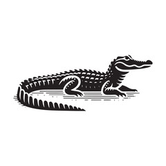 River Guardian: Vector Alligator Silhouette - Embodying the Majesty and Mystery of Nature's Waterfront Sentinel in Graceful Form. Minimalist black Alligator Illustration.