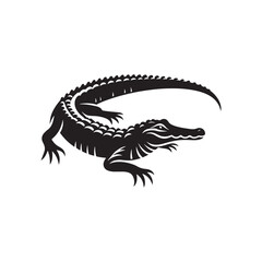 River Guardian: Vector Alligator Silhouette - Embodying the Majesty and Mystery of Nature's Waterfront Sentinel in Graceful Form. Minimalist black Alligator Illustration.