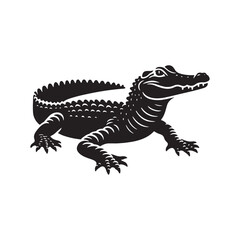 River Guardian: Vector Alligator Silhouette - Embodying the Majesty and Mystery of Nature's Waterfront Sentinel in Graceful Form. Minimalist black Alligator Illustration.