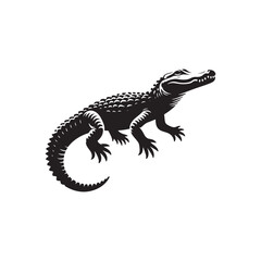 River Guardian: Vector Alligator Silhouette - Embodying the Majesty and Mystery of Nature's Waterfront Sentinel in Graceful Form. Minimalist black Alligator Illustration.