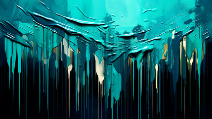 Background abstract, paint drips, turquoise and emerald