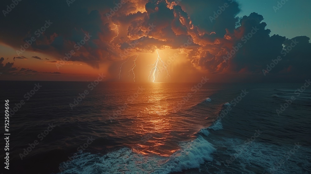 Wall mural A dramatic drone view of a thunderstorm over the ocean - Wall murals