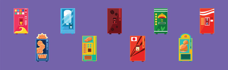 Colorful Vending Machine Sell Different Item Vector Set