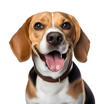 Portrait of a Happy Beagle dog close up, Isolated on Transparent Background, PNG