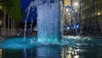Illuminated Water Fountain at Night” - obrazy, fototapety, plakaty