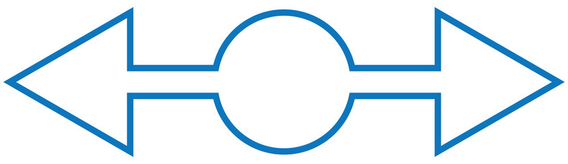 Fototapeta premium Rounded bullet point circle, double arrow. A two-way black marker direction symbol. Isolated on a white background.