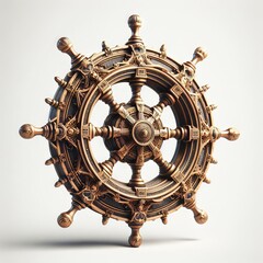 ship steering wheel on white
