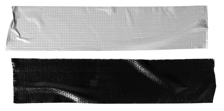 Black and gray duct tape sticker isolated on transparent background. Template mockup