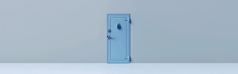blue door with several locks, banner format - 752513601