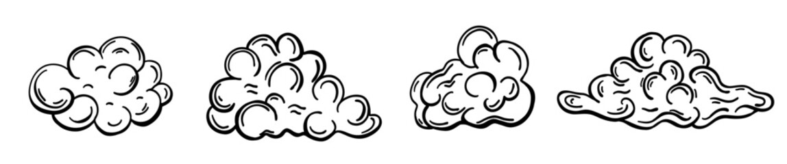 Set with clouds in hand drawn doodle style