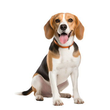 Beagle dog in a happy mood, sitting full body, Isolated on Transparent Background, PNG
