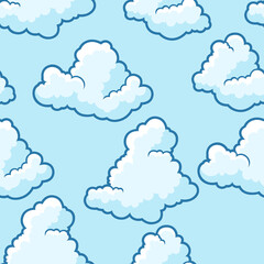 Seamless pattern with clouds. Cartoon cute image of sky.