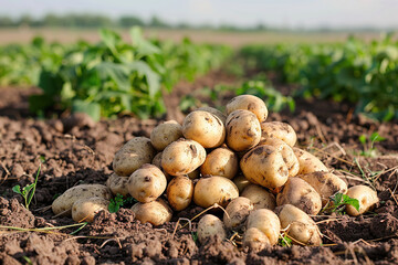 Harvest Heap: Ripe Potatoes Scattered Across Field
