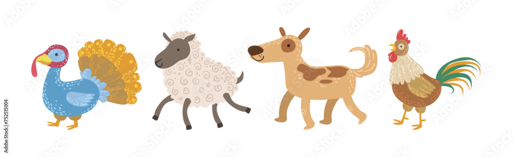 Wall mural Funny Farm Animal and Domestic Livestock Vector Set