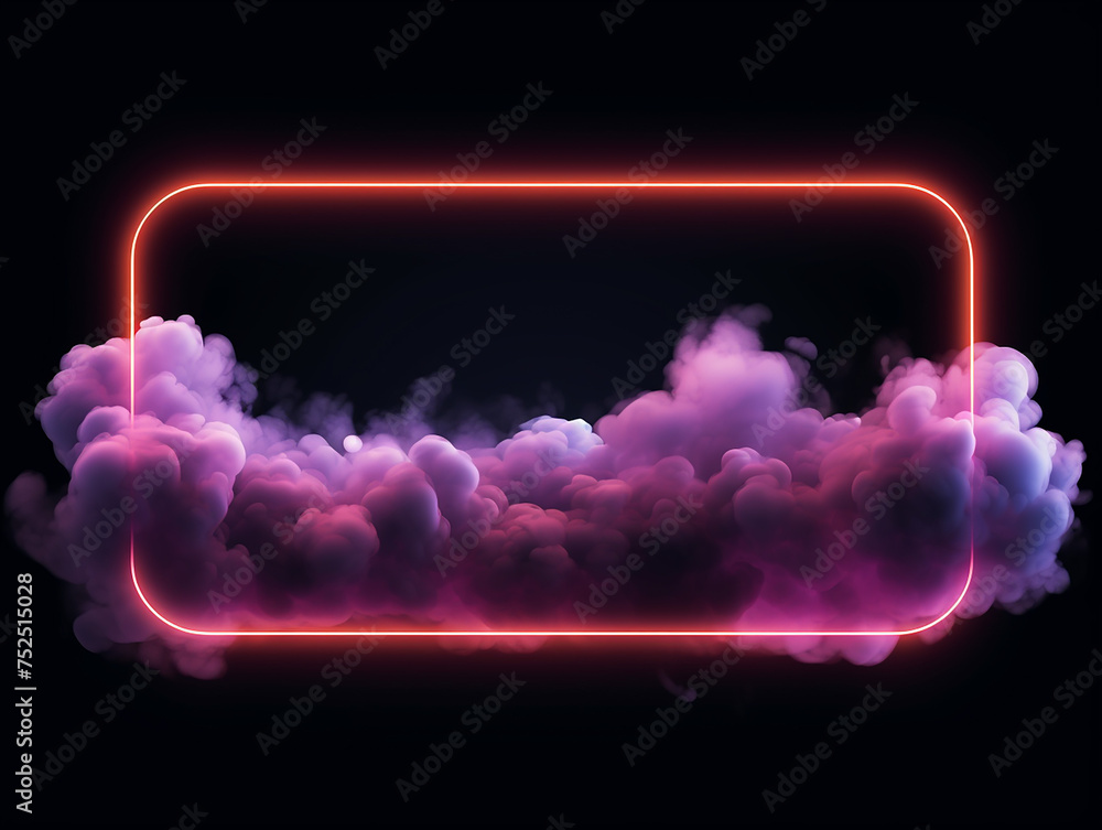 Aufkleber neon rectangle frame or neon lights horizontal sign with fog cloud. vector abstract background, tunn